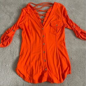 2B Bebe Bright Orange Shirt With Lace-up Back Detail